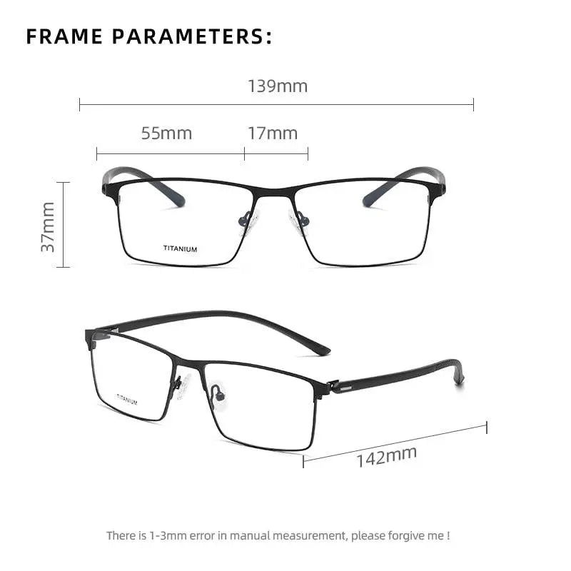 Unisex Square Full Rim Titanium Prescription Glasses P8837 — view 10 | Rx Spectacle