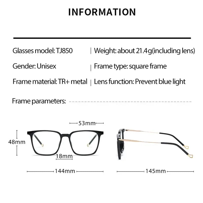 Unisex Square Full Rim TR90 Prescription Glasses — view 2 | Rx Spectacle