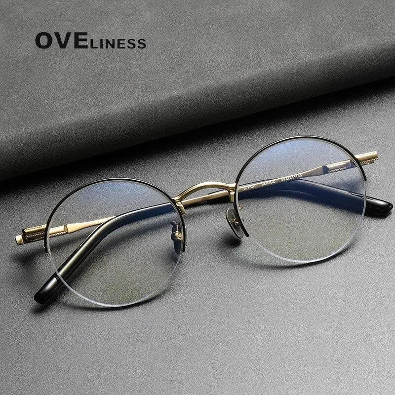 Unisex Round Semi-Rimless Titanium Prescription Glasses 185 — view 6 | Rx Spectacle