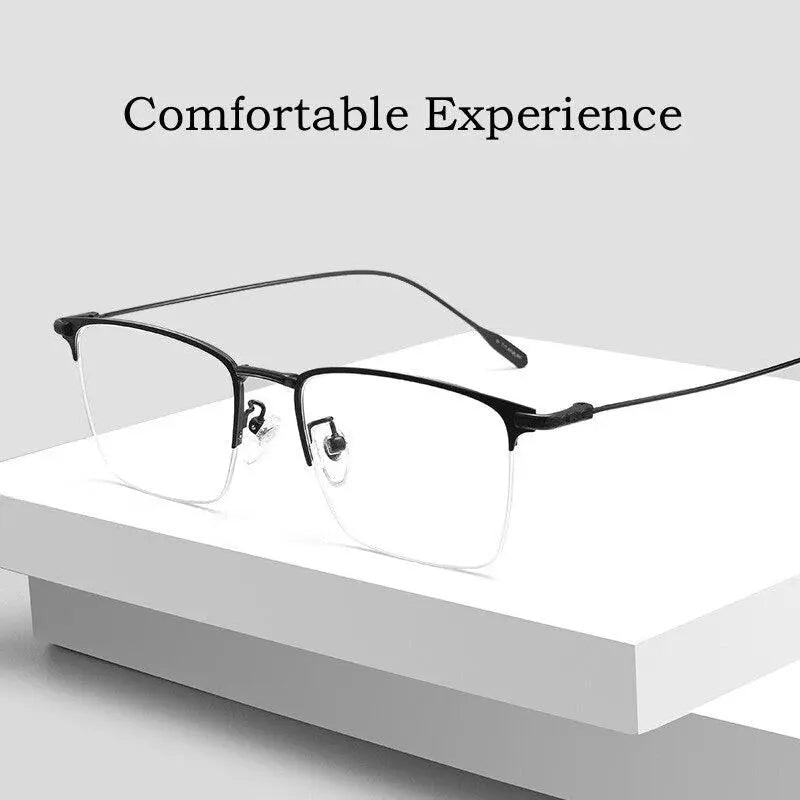 Men's Square Semi-Rimless Titanium Oversized Prescription Glasses 9913sf — view 5 | Rx Spectacle