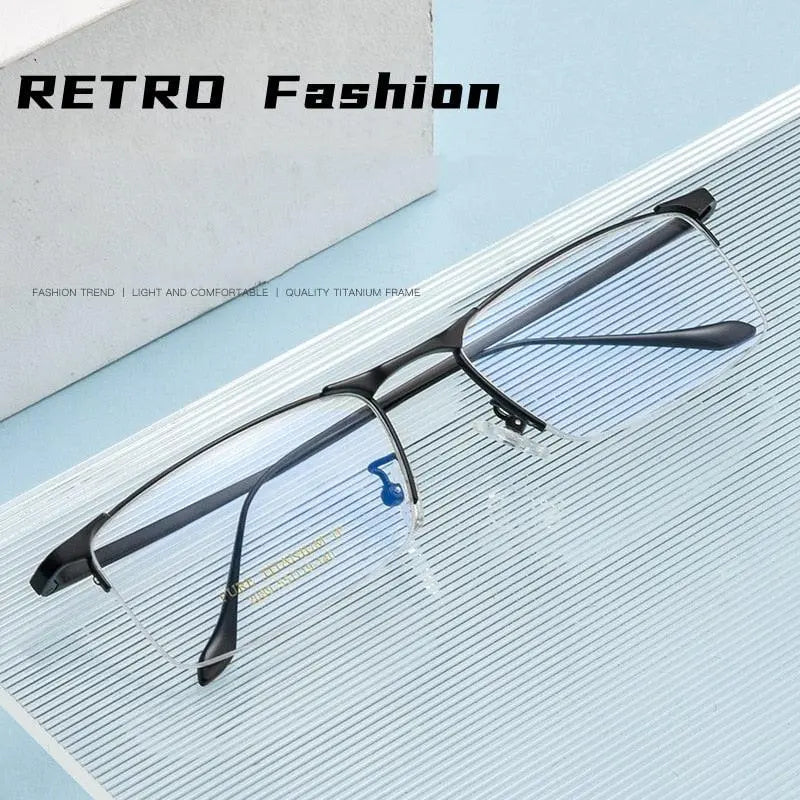 Men's Square Semi-Rimless Titanium Prescription Glasses 2089p — view 9 | Rx Spectacle