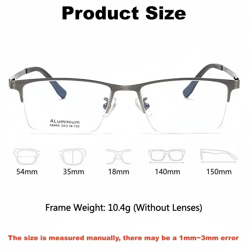 Men's Square Semi-Rimless Alloy Prescription Glasses 636809 — view 2 | Rx Spectacle
