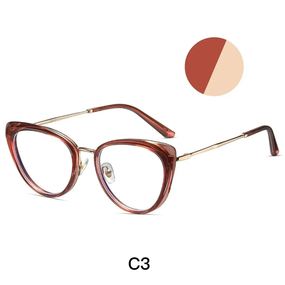 Women's Cat Eye Full Rim Alloy Prescription Glasses 87007 — view 9 | Rx Spectacle