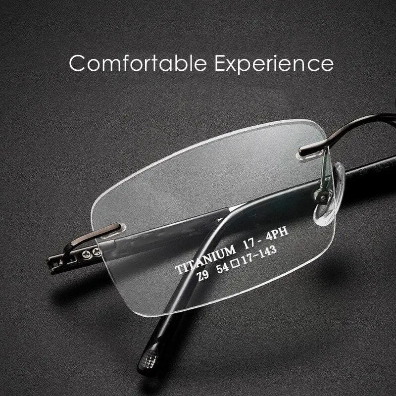 Men's Square Rimless Titanium Prescription Glasses Z9WK — view 6 | Rx Spectacle