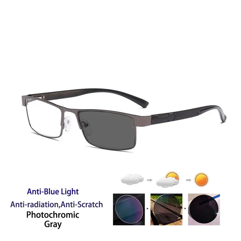 Men's Square Full Rim Stainless Steel Reading Glasses 429070 — view 3 | Rx Spectacle
