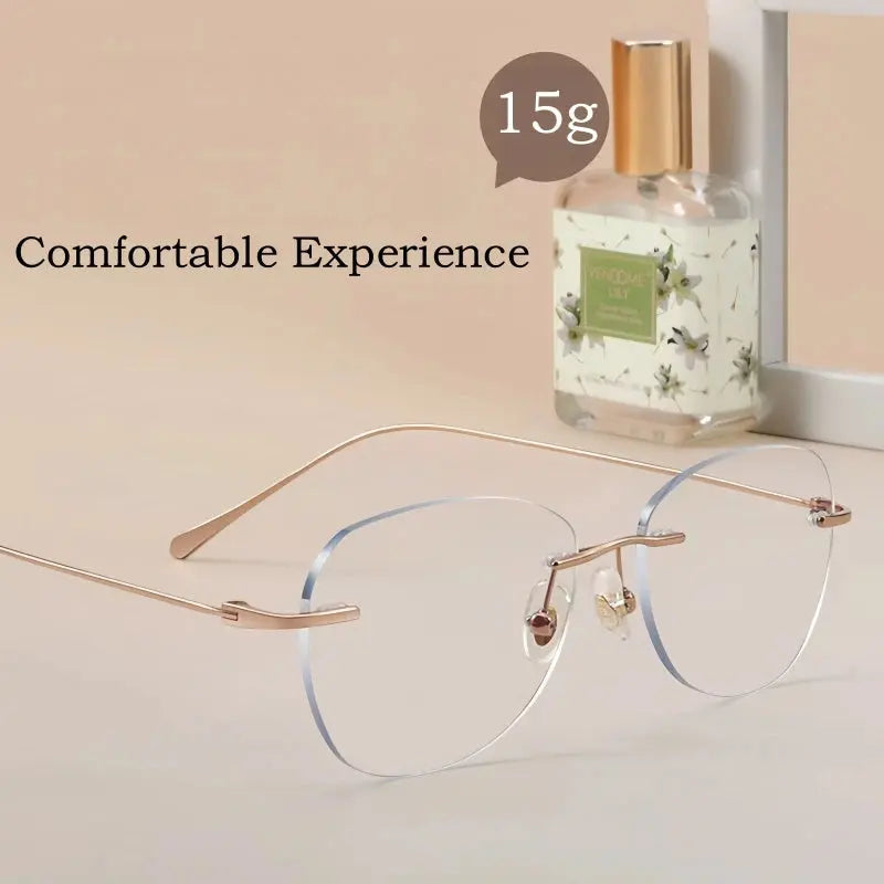 Women's Cat Eye Rimless Titanium Prescription Glasses Y1690 — view 3 | Rx Spectacle