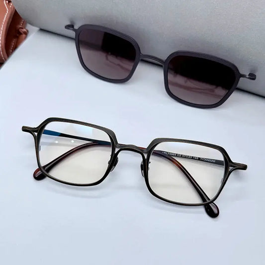 Unisex Square Full Rim Titanium Clip-On Prescription Glasses — view 1 | Rx Spectacle