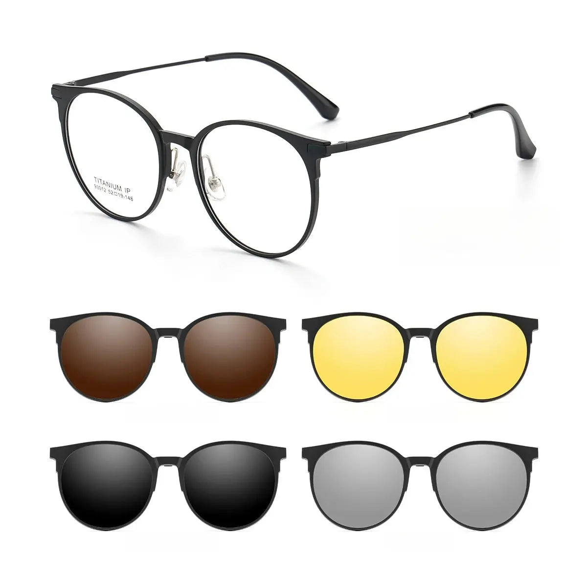 Unisex Round Full Rim Titanium Clip-On Prescription Glasses Y93012 — view 5 | Rx Spectacle