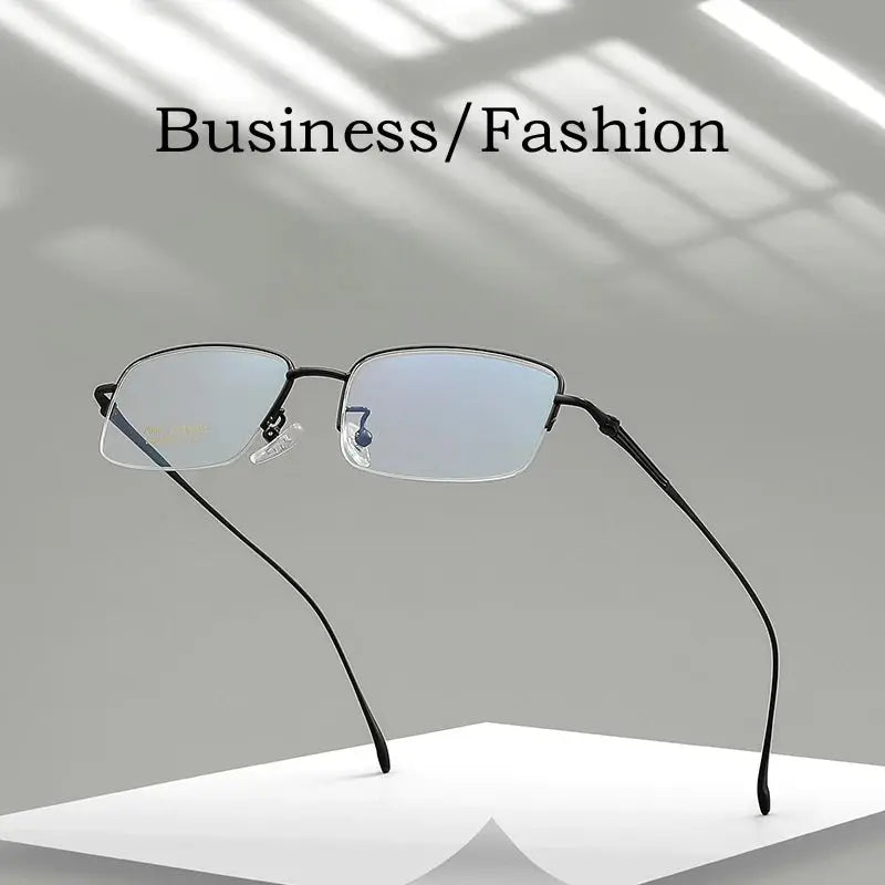 Men's Square Semi-Rimless Titanium Prescription Glasses Y8039 — view 3 | Rx Spectacle