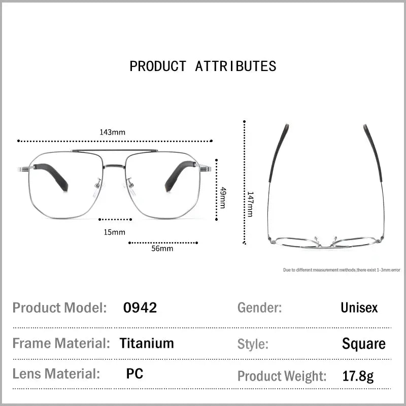 Unisex Square Full Rim Titanium Double Bridge Prescription Glasses 942000 — view 2 | Rx Spectacle