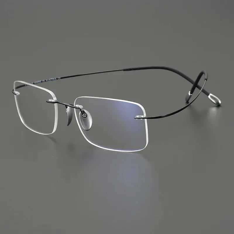 Unisex Square Rimless Titanium Prescription Glasses 615353 — view 3 | Rx Spectacle
