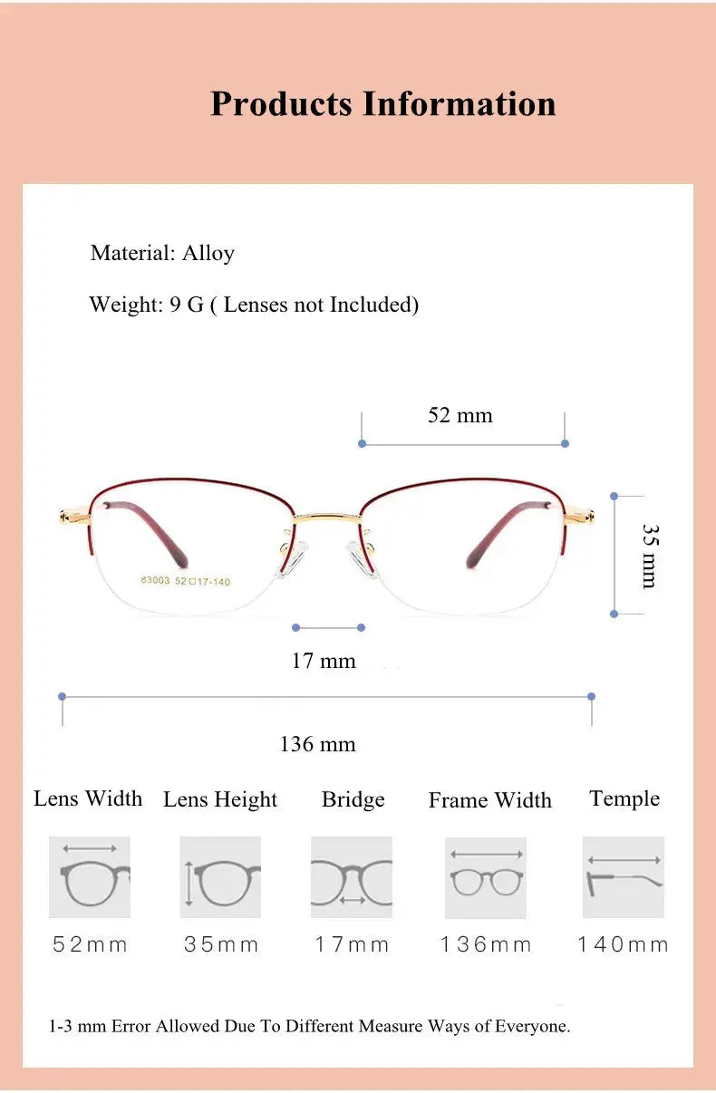 Women's Oval Semi-Rimless Alloy Prescription Glasses 383003 — view 2 | Rx Spectacle