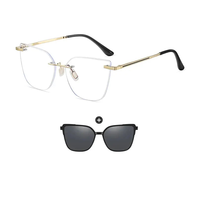 Women's Cat Eye Rimless Alloy Clip-On Prescription Glasses 710529 — view 6 | Rx Spectacle