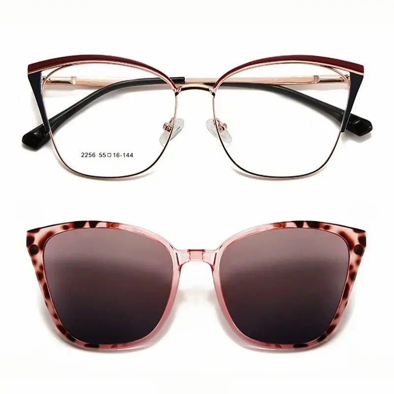 Women's Cat Eye Full Rim Alloy Clip-On Prescription Glasses 2256 — view 7 | Rx Spectacle