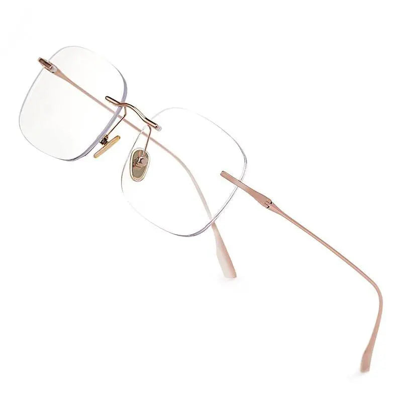 Unisex Square Rimless Titanium Prescription Glasses Eyeglasses1135 — view 6 | Rx Spectacle