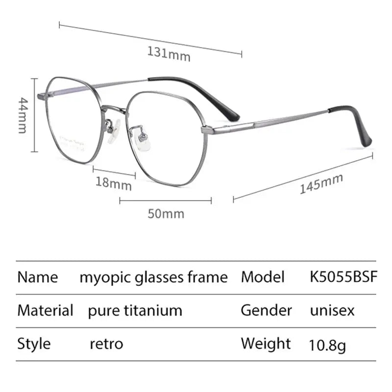 Women's Polygon Full Rim Titanium Flat Top Prescription Glasses 75055 — view 2 | Rx Spectacle