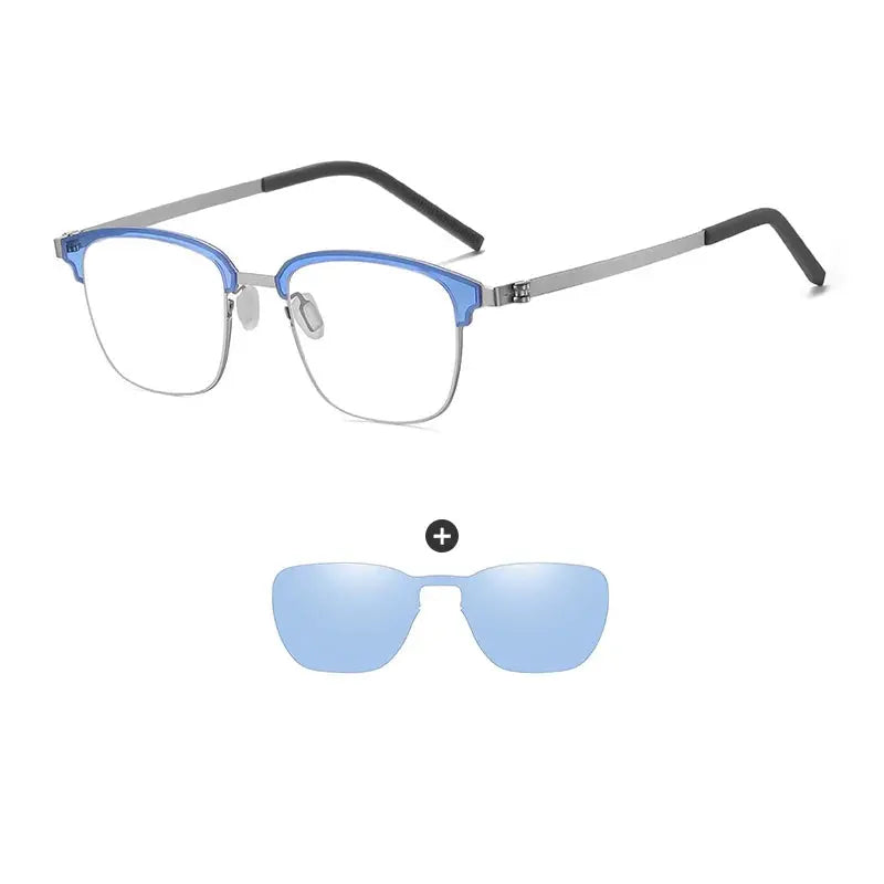 Unisex Square Full Rim Stainless Steel Clip-On Prescription Glasses 790377 — view 7 | Rx Spectacle