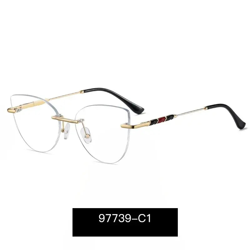 Women's Cat Eye Rimless Alloy Prescription Glasses 97739 — view 6 | Rx Spectacle