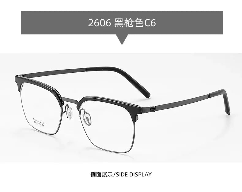Unisex Browline Full Rim Titanium Prescription Glasses 2606 — view 10 | Rx Spectacle