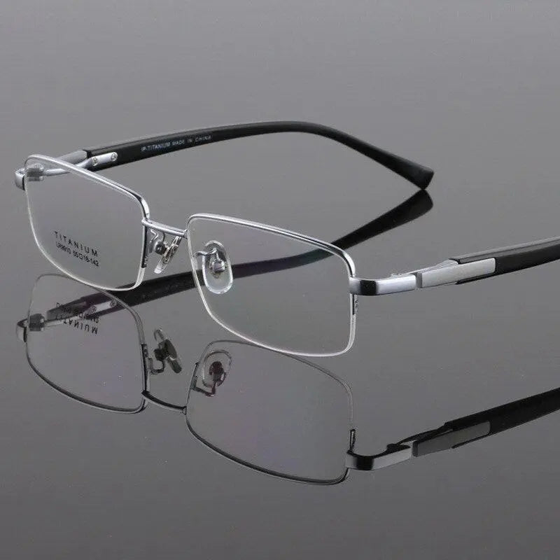 Unisex Square Semi-Rimless Titanium Prescription Glasses 9910 — view 8 | Rx Spectacle