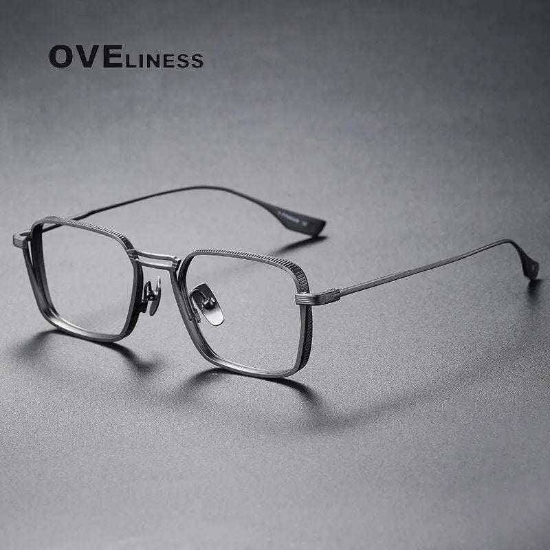 Unisex Square Full Rim Titanium Double Bridge Prescription Glasses Dlx125 — view 7 | Rx Spectacle