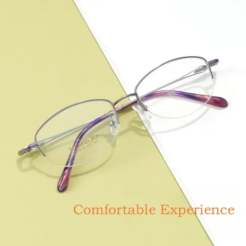 Women's Square Semi-Rimless Titanium Prescription Glasses Y7016 — view 4 | Rx Spectacle
