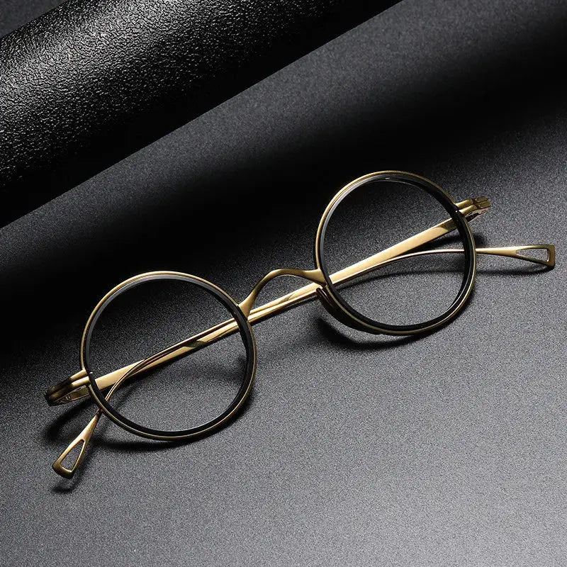 Unisex Round Full Rim Titanium Prescription Glasses Km123 — view 3 | Rx Spectacle