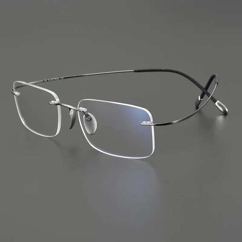Unisex Square Rimless Titanium Prescription Glasses 615353 — view 5 | Rx Spectacle