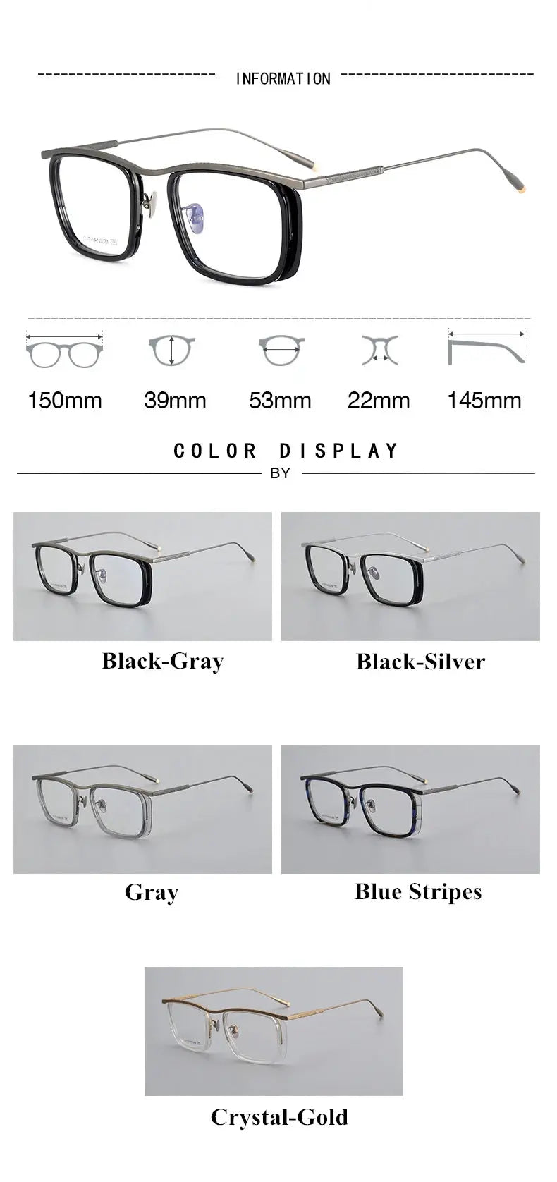 Unisex Square Full Rim Titanium Oversized Prescription Glasses 36150 — view 2 | Rx Spectacle