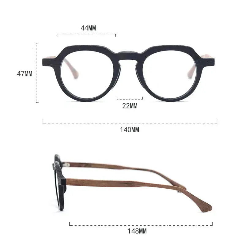 Unisex Round Full Rim Wood Flat Top Prescription Glasses 6022 — view 5 | Rx Spectacle