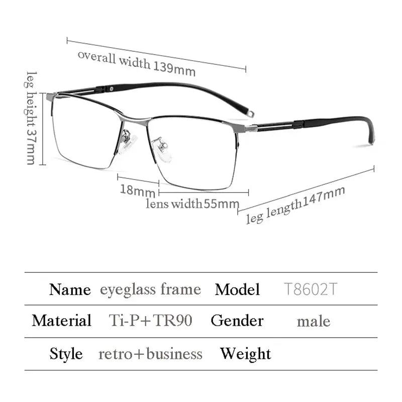 Unisex Square Semi-Rimless Titanium Prescription Glasses 860247 — view 2 | Rx Spectacle