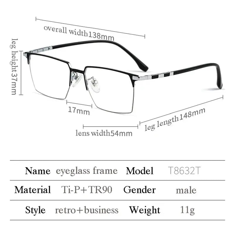 Men's Square Full Rim Titanium Prescription Glasses 86327 — view 2 | Rx Spectacle