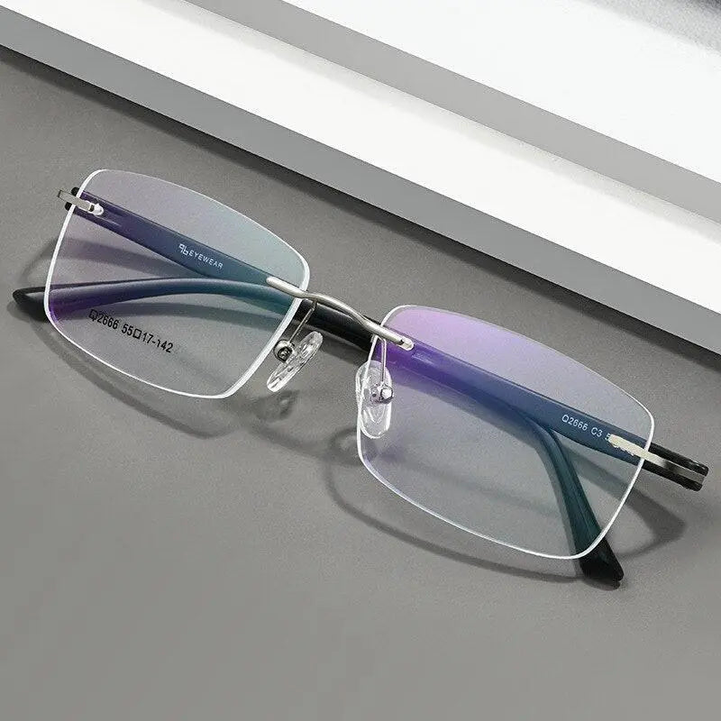 Men's Square Rimless Titanium Screwless Prescription Glasses Q2666 — view 6 | Rx Spectacle
