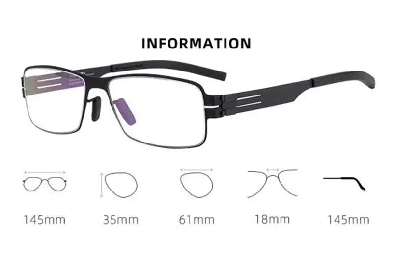 Unisex Square Full Rim Stainless Steel Screwless Prescription Glasses 4294 — view 6 | Rx Spectacle