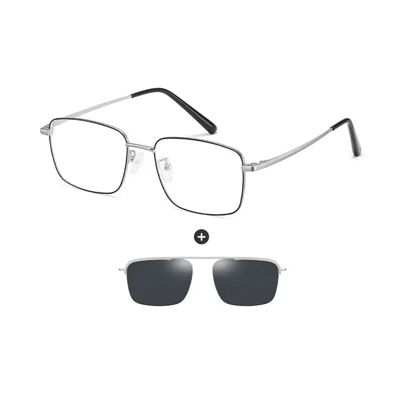 Unisex Square Full Rim Stainless Steel Clip-On Prescription Glasses 700569 — view 6 | Rx Spectacle