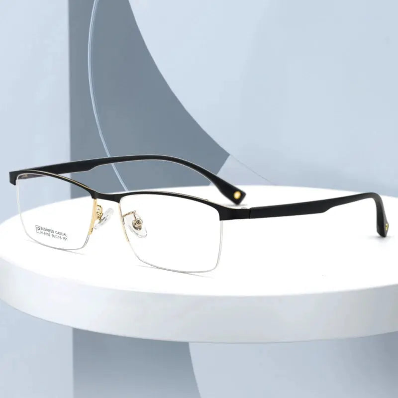 Men's Square Semi-Rimless Titanium Prescription Glasses 91097 — view 1 | Rx Spectacle