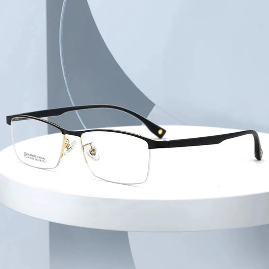 Men's Square Semi-Rimless Titanium Prescription Glasses 91097 — view 1 | Rx Spectacle