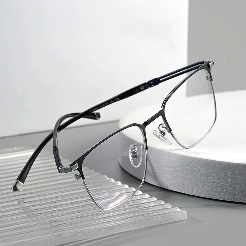 Unisex Browline Semi-Rimless Titanium Prescription Glasses 486097 — view 1 | Rx Spectacle