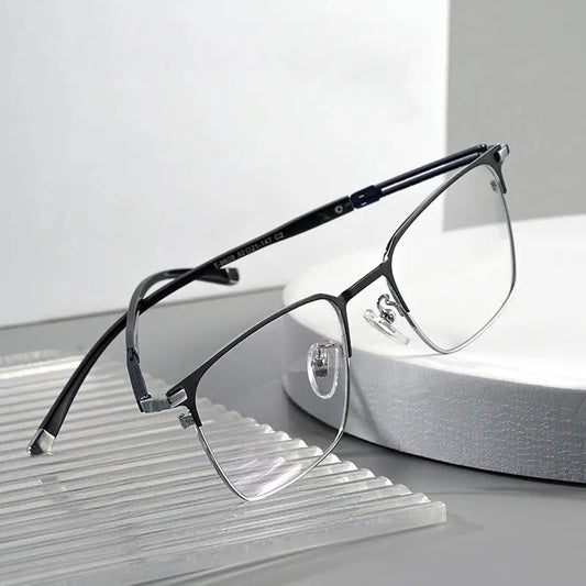 Unisex Browline Semi-Rimless Titanium Prescription Glasses 486097 — view 1 | Rx Spectacle