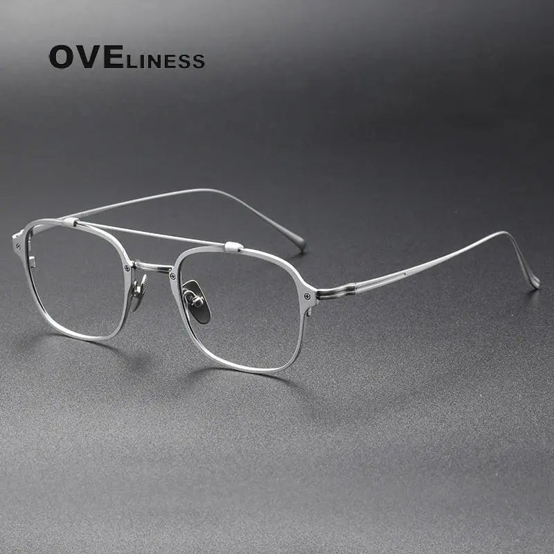 Unisex Square Full Rim Titanium Double Bridge Prescription Glasses Kj31 — view 9 | Rx Spectacle