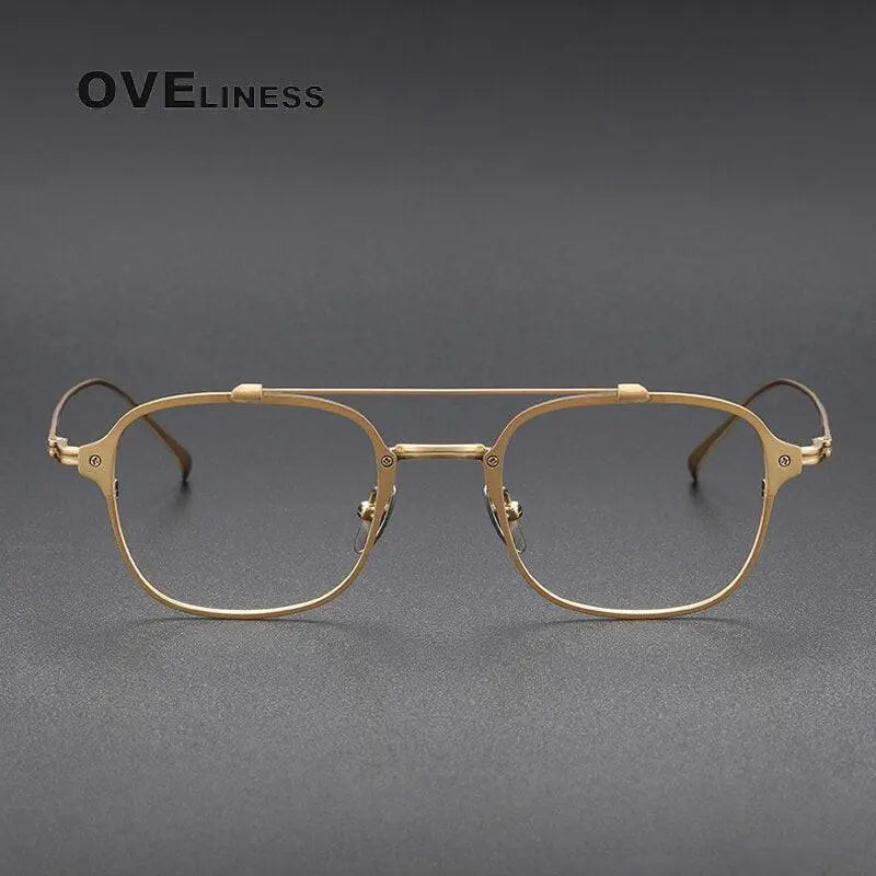 Unisex Square Full Rim Titanium Double Bridge Prescription Glasses Kj31 — view 7 | Rx Spectacle