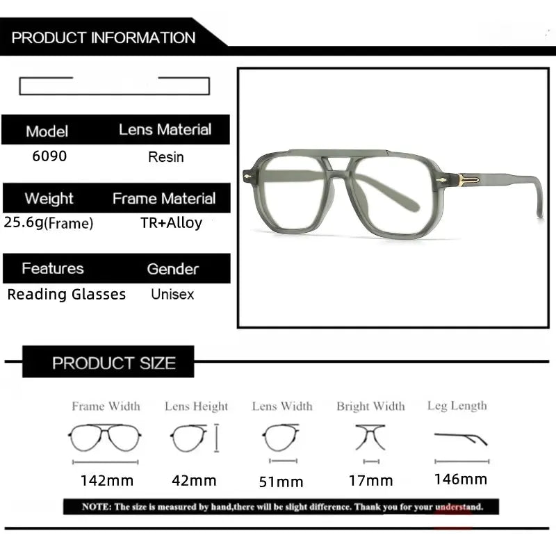 Unisex Square Full Rim TR90 Double Bridge Reading Glasses 60904 — view 3 | Rx Spectacle