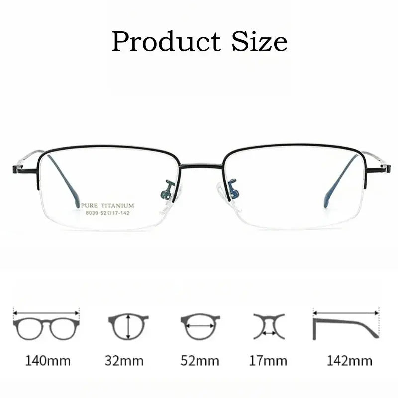 Men's Square Semi-Rimless Titanium Prescription Glasses Y8039 — view 4 | Rx Spectacle