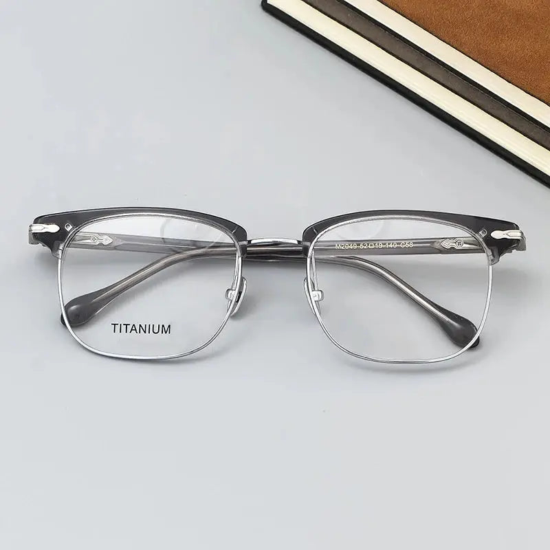 Unisex Square Full Rim Titanium Prescription Glasses M2049 — view 6 | Rx Spectacle