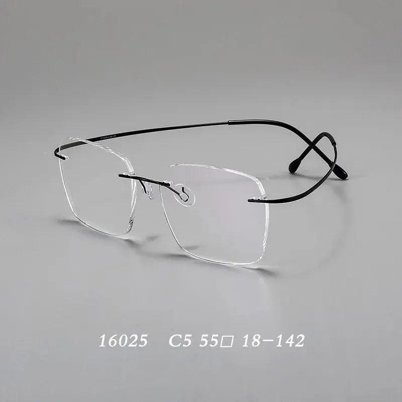 Unisex Square Rimless Titanium Screwless Prescription Glasses 16025 — view 4 | Rx Spectacle