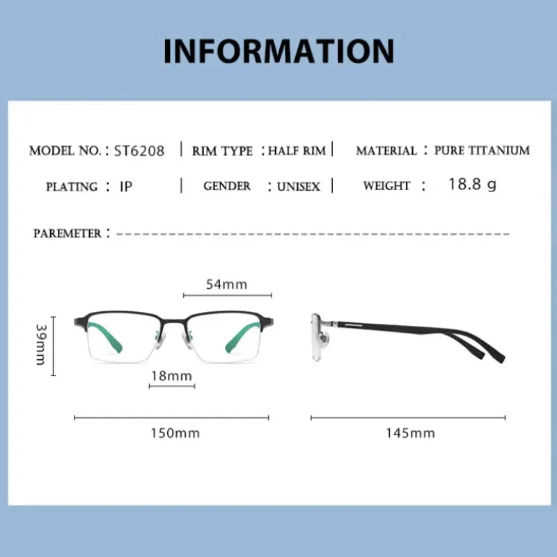 Men's Square Semi-Rimless Titanium Oversized Prescription Glasses 62089 — view 2 | Rx Spectacle