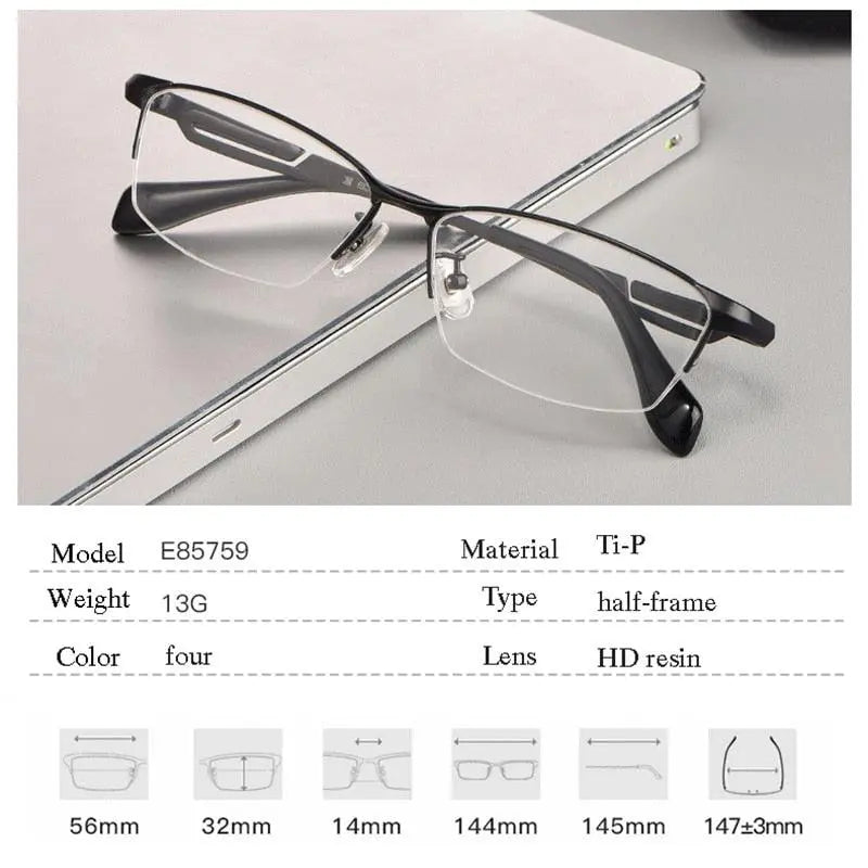 Men's Rectangular Semi-Rimless Titanium Prescription Glasses E85759 — view 5 | Rx Spectacle