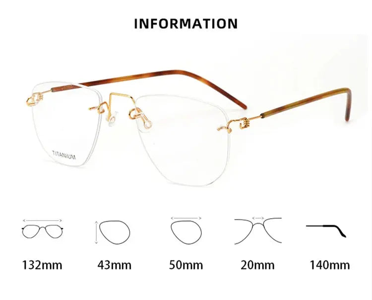 Women's Square Rimless Titanium Screwless Prescription Glasses 195132 — view 2 | Rx Spectacle