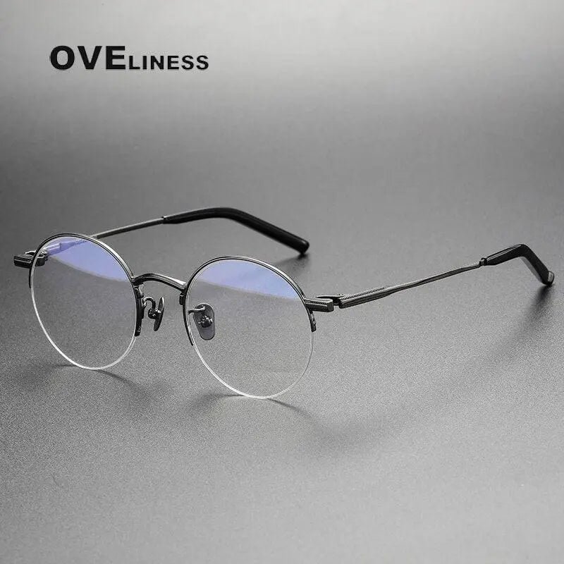 Unisex Round Semi-Rimless Titanium Prescription Glasses 185 — view 5 | Rx Spectacle
