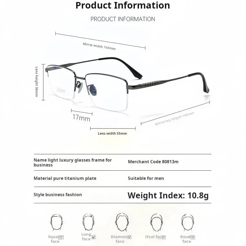 Men's Square Semi-Rimless Titanium Prescription Glasses 80813 — view 2 | Rx Spectacle